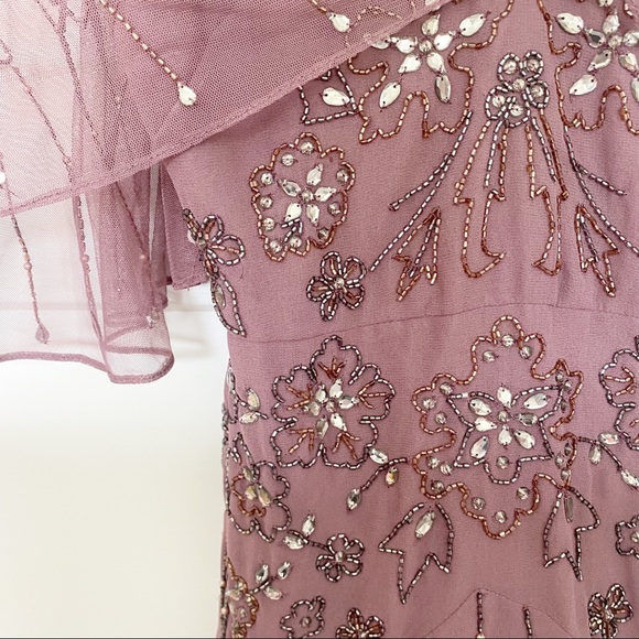 ASOS Floral Embellished Cape Midi Dress Dusty Purple Size 4 - Picture 10 of 15